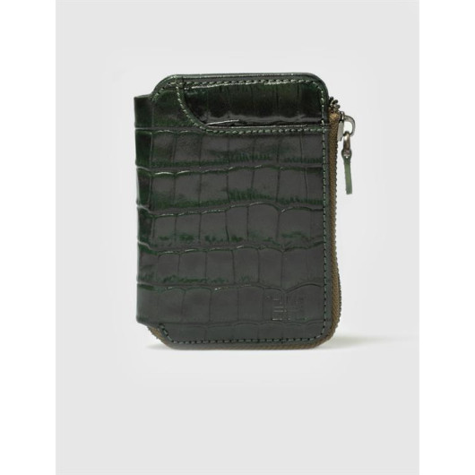 Genuine Leather Green Zipper Women's Wallet