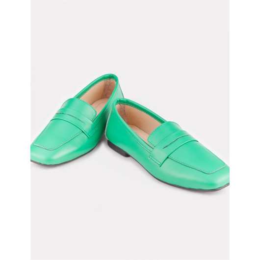 Genuine Leather Green Women's Loafer Shoes