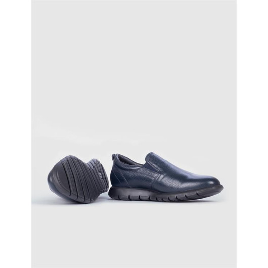 Ready Soled Genuine Leather Navy Blue Men's Shoes
