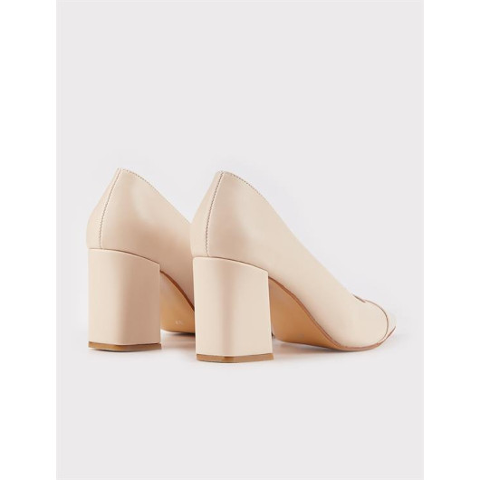 Women's Beige Thick Heeled Shoes