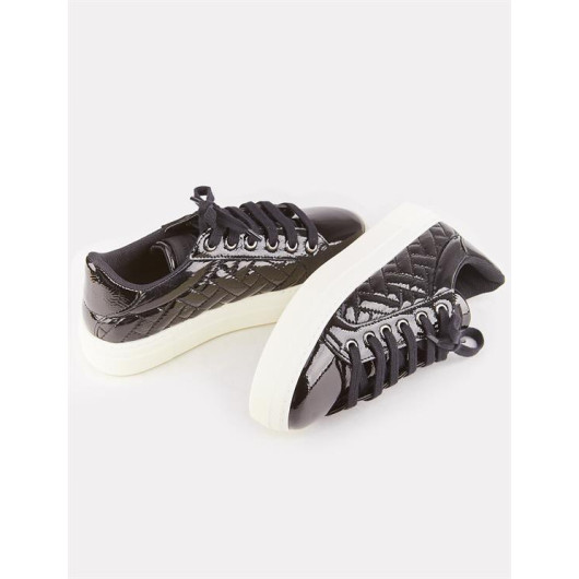 Women's Black Lace-Up Sneakers