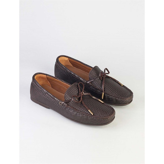 Brown Lace Detailed Men's Loafer Shoes