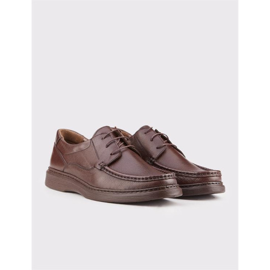 Brown Genuine Leather Lace-Up Men's Casual Shoes