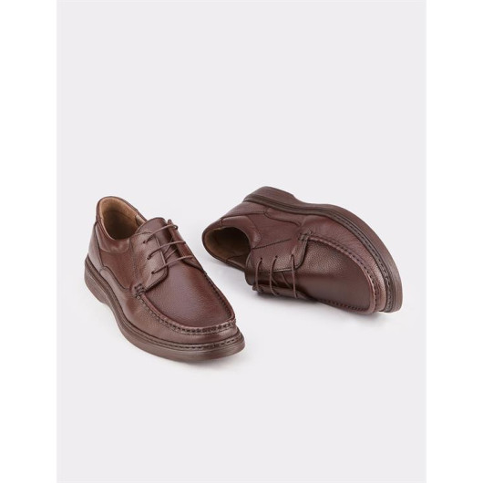 Brown Genuine Leather Lace-Up Men's Casual Shoes