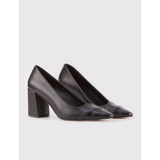 Thick Black Women's Heeled Shoes