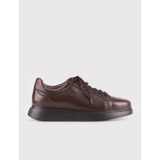 Rubber Sole Genuine Leather Brown Lace Up Men's Sports Shoes