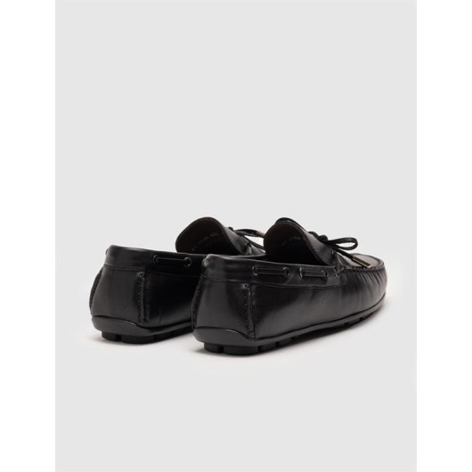 Rubber Sole Leather Lining Genuine Leather Black Men's Loafer