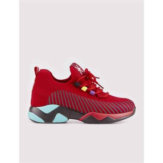 Red Lace-Up Women's Sneakers