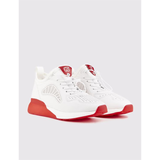 Red Sole White Men's Sports Shoes