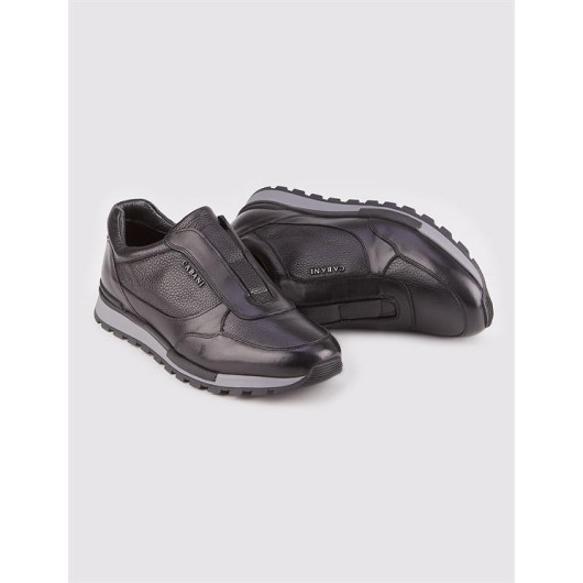 Furry Genuine Leather Black Men's Sports Shoes