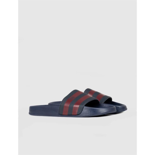 Navy Blue - Claret Red Rubber Sole Men's Slippers