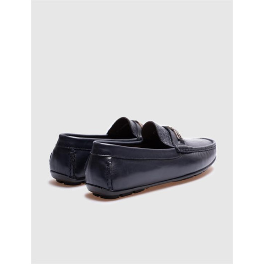 Navy Blue Genuine Leather Men's Loafer Shoes