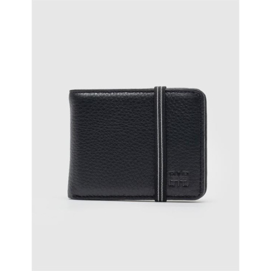 Rubber Detailed Genuine Leather Black Men's Wallet