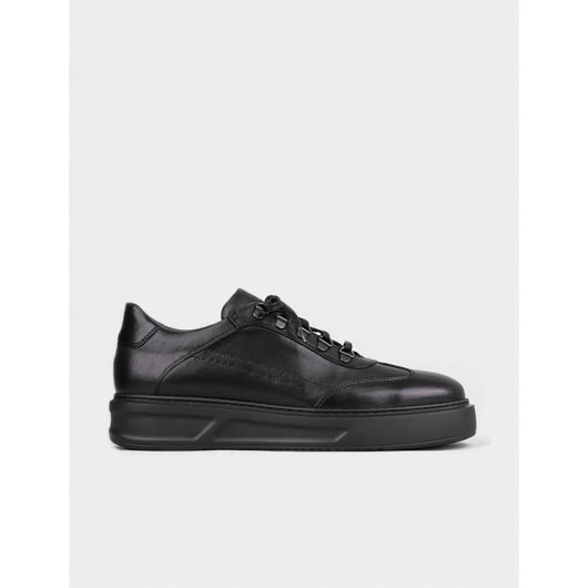 Leather Lined Genuine Leather Black Lace-Up Men's Sneakers