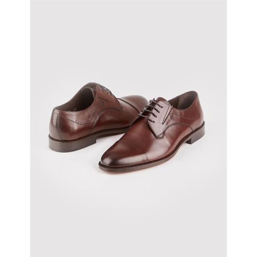 Seasonal Genuine Leather Brown Lace-Up Men's Classic Shoes