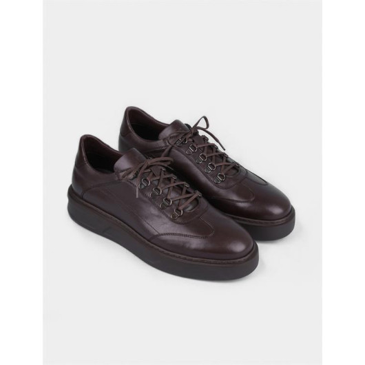 Seasonal Genuine Leather Brown Lace-Up Men's Sneakers