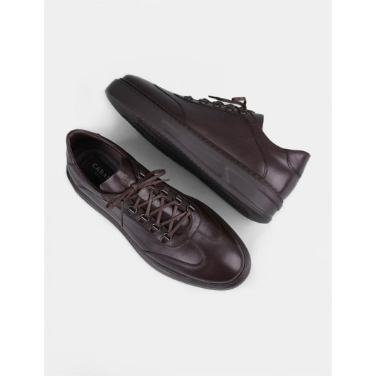 Seasonal Genuine Leather Brown Lace-Up Men's Sneakers