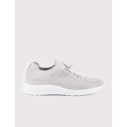 Knitted Detailed Knitwear Gray Lace-Up Men's Sneakers