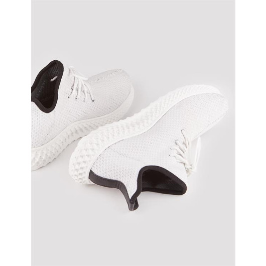 Knitted Knitwear White Lace-Up Men's Sports Shoes