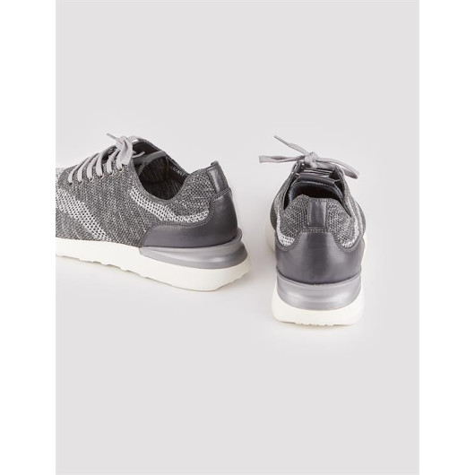 Knitted Knitwear Gray Lace-Up Men's Sneakers