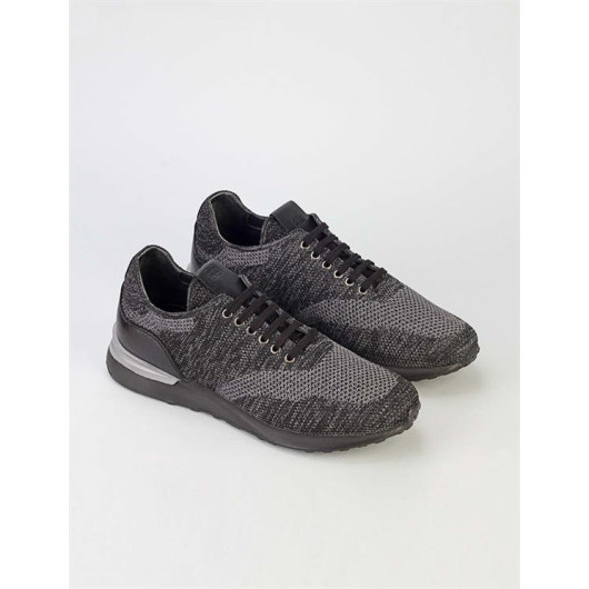 Special Patterned Knitwear Gray Lace-Up Men's Sneakers