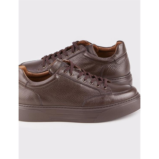 Special Design Genuine Leather Brown Lace Men's Sneakers
