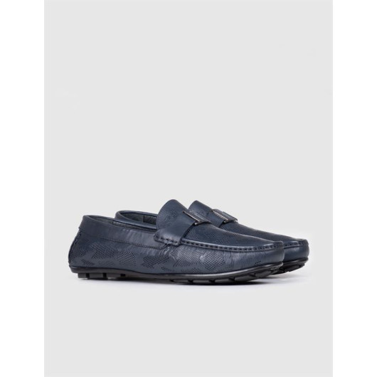 Special Design Genuine Leather Navy Blue Men's Loafers