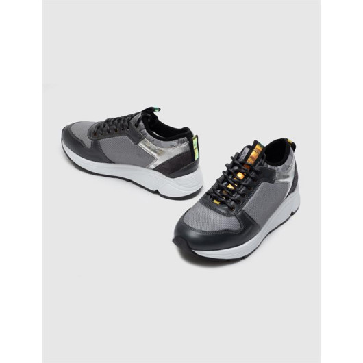 Special Design Genuine Leather Gray Lace-Up Women's Sneakers