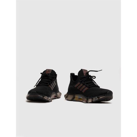 Black Rubber Sole Lace-Up Men's Sneakers