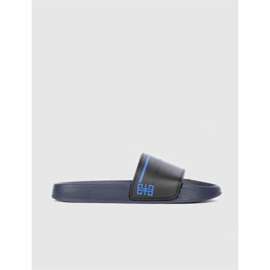 Black - Navy Blue Men's Slippers
