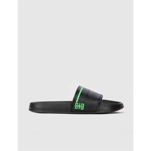 Black - Green Men's Slippers