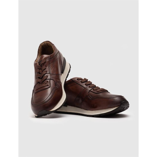 Sneaker Genuine Leather Brown Lace-Up Men's Sports Shoes