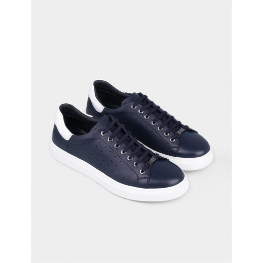 Sneaker Genuine Leather Navy Blue Lace-Up Men's Sports Shoes