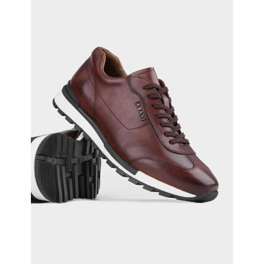 Sport Sneaker Genuine Leather Brown Lace-Up Men's Sneakers
