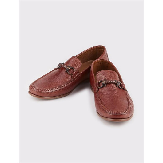 Genuine Leather Tobacco Men's Loafer Shoes With Buckle Accessories