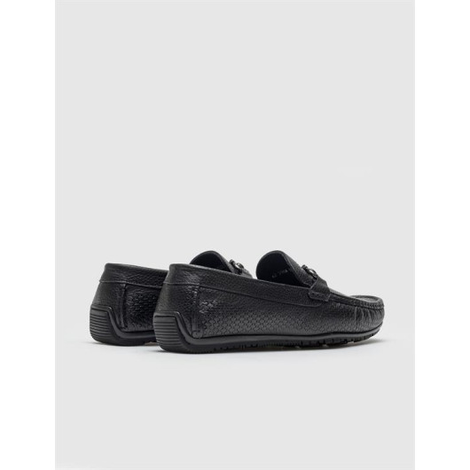 Buckle Detailed Genuine Leather Black Men's Loafer Shoes
