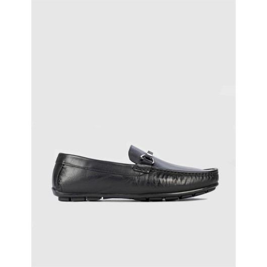 Buckle Detailed Genuine Leather Black Men's Loafers