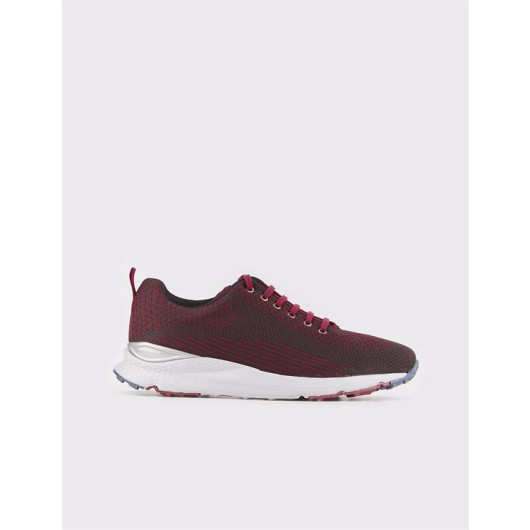 Knitwear Claret Red Laced Men's Sports Shoes