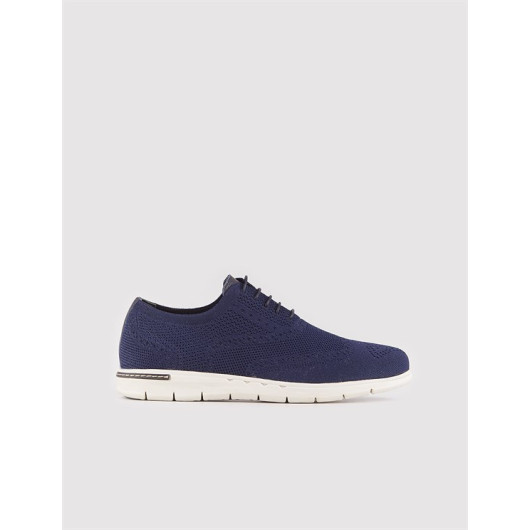 Knitwear Leather Navy Blue Lace-Up Men's Casual Shoes