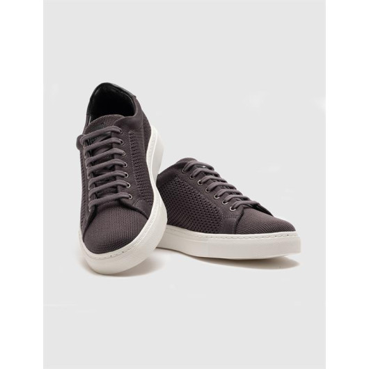 Knitwear Gray Lace-Up Men's Sneakers