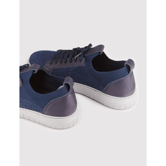 Knitwear Navy Blue Lace-Up Men's Sneaker Casual Shoes