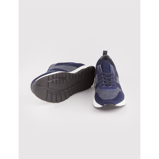 Knitwear Navy Blue Lace-Up Men's Sneaker Sports Shoes