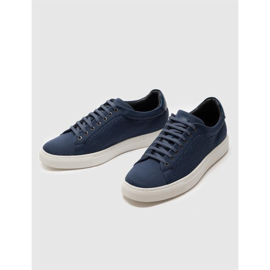 Knitwear Navy Blue Lace-Up Men's Sports Shoes