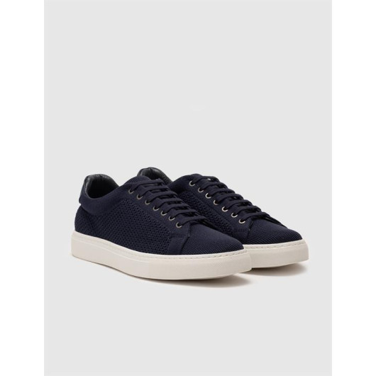 Knitwear Navy Blue Lace-Up Men's Sports Shoes