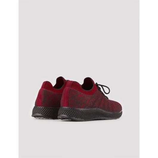Knitwear Knitted Claret Red Laced Men's Sports Shoes