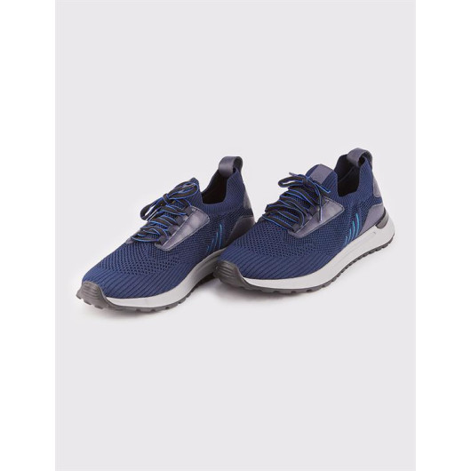 Knitwear Knitted Navy Blue Lace-Up Men's Sneakers