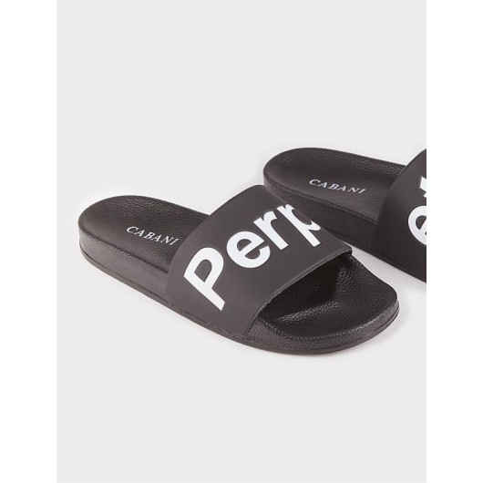 Black Women's Slippers With Lettering Motif
