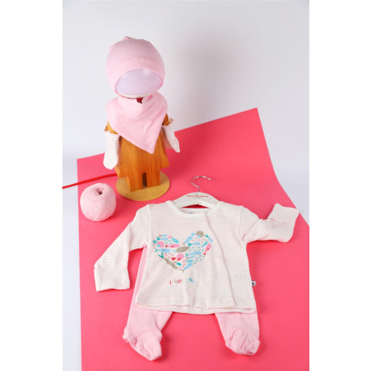 0-3 Months Baby Girl Pink I Love You 5 Piece Set