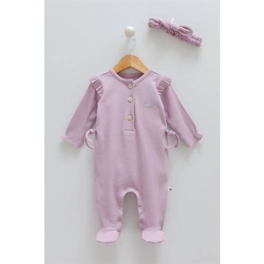 01-12 Months Baby Girl Lilac Color Buttoned Jumpsuit Set