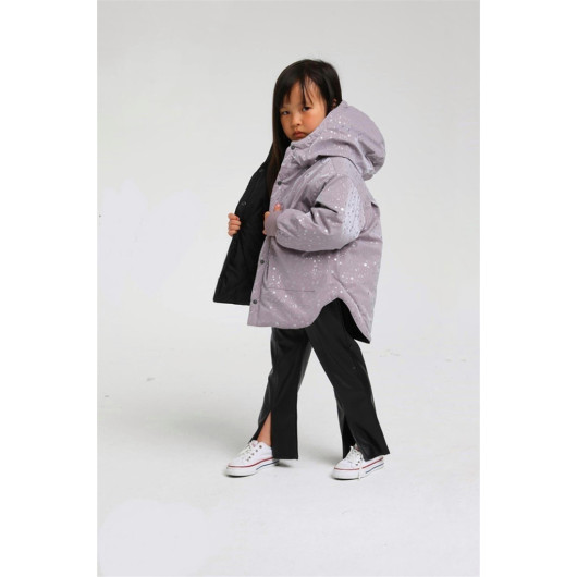 02-06 Years Old Baby Girl Lilac Color Drop Look Double Sided Coat